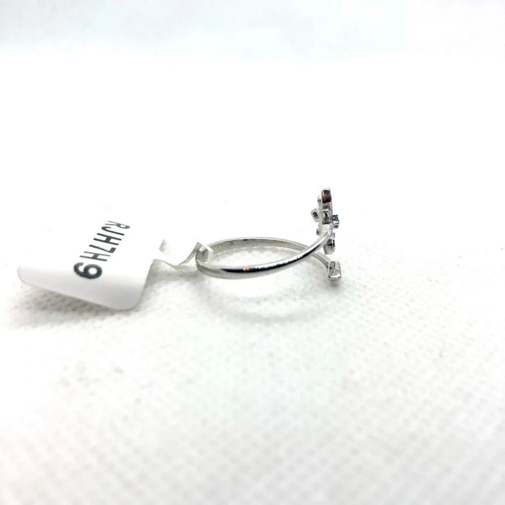 Elegant 925 NWT Sterling Silver Snowflake Ring with Blue Gem - Adjustable Size